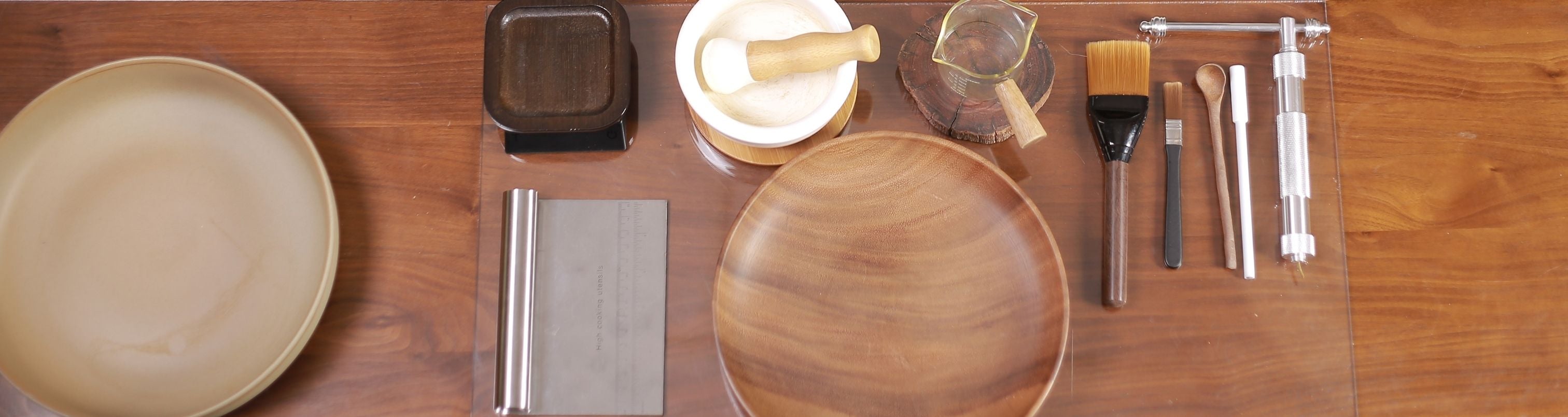 Handmade incense making tools neatly arranged on table